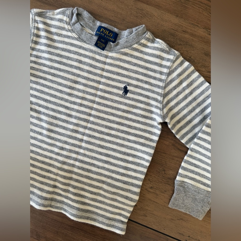 Polo by Ralph Lauren Gray and White Striped Kids Shirt - Picture 3 of 4